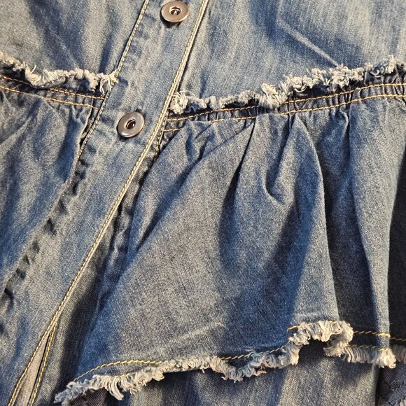 Free People Women Beau Ruffle Midi Western Dress Blue M Cowgirl Boho Cottagecore - Picture 11 of 14